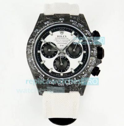 Noob Factory Rolex Daytona Diw Carbon 4130 Movement White Dial White Nylon Strap Watch 40MM